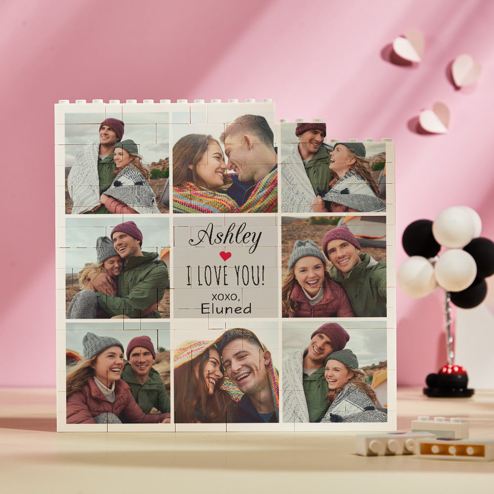 Personalised Building Block Puzzle Square Photo Brick I Love You XOXO