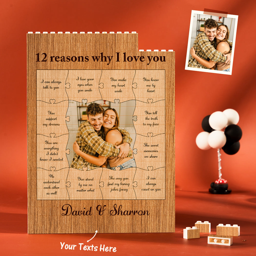 Customised Building Block Puzzle Vertical Building Photo Brick for Lover 12 Reasons Why I Love You