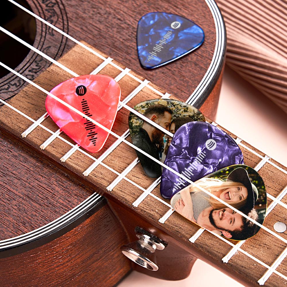 Personalised Photo Spotify Code Guitar Pick Engraved Double-Sided Printed with Photo Guitar Pick Gifts 6Pcs