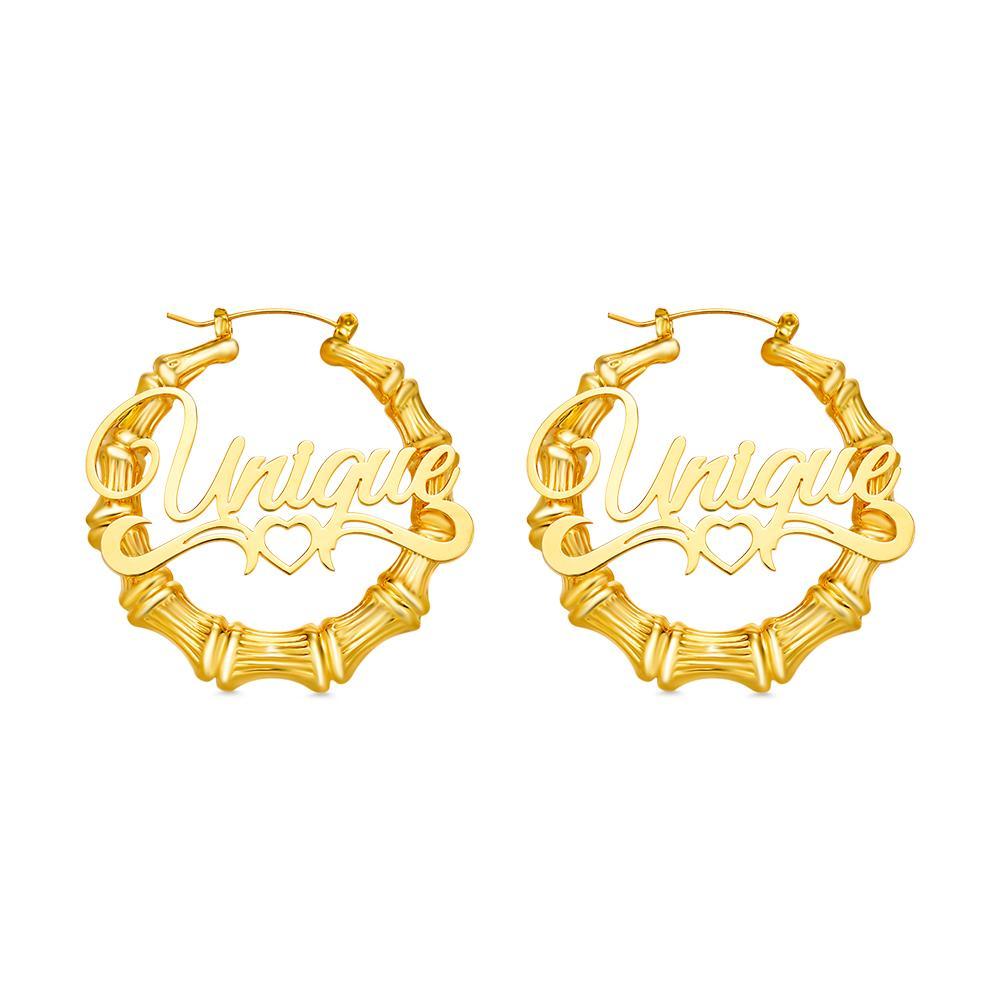 Custom Name Earrings Stainless Steel Big Circle Bamboo Earrings