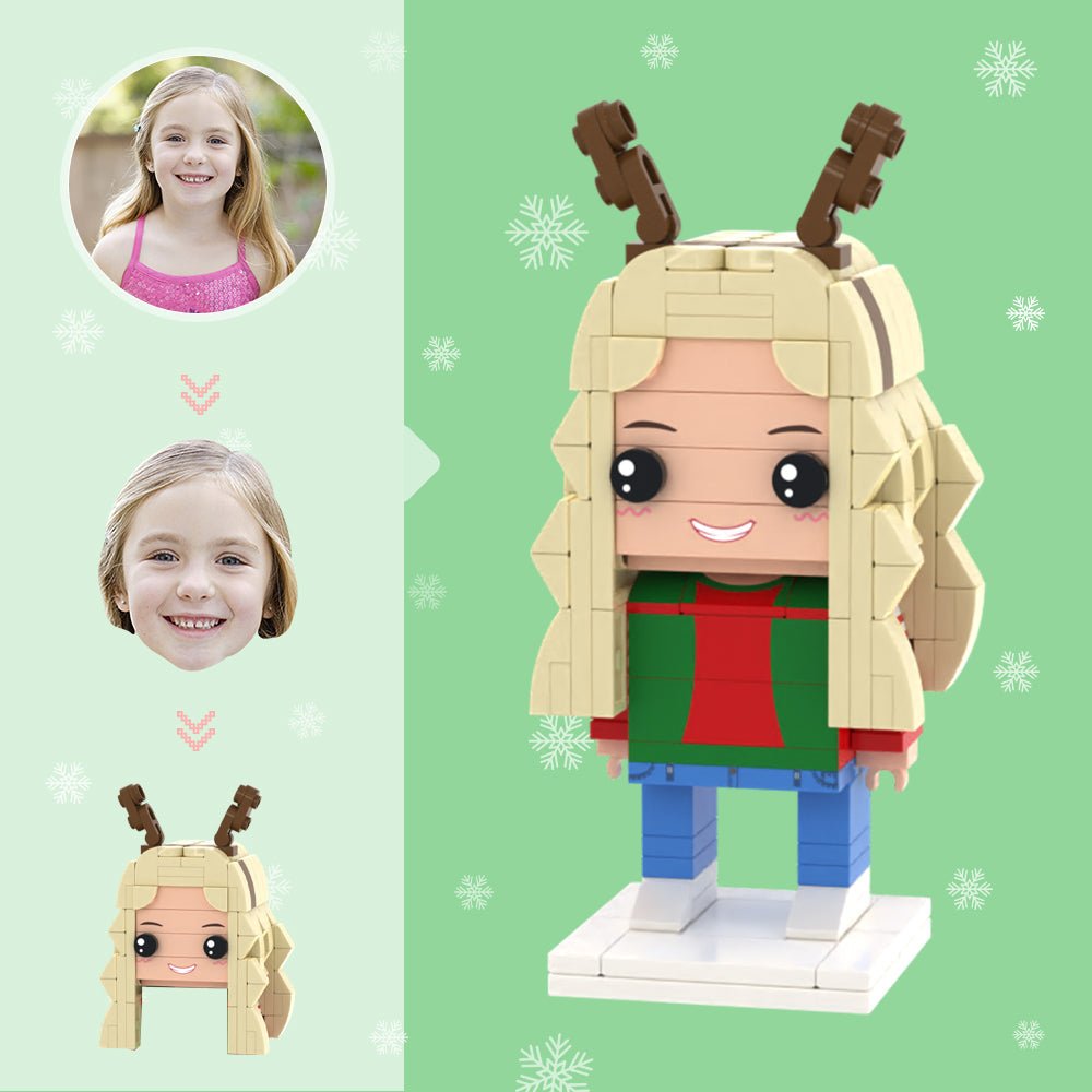 Christmas Gifts Custom Head Brick Figures Personalised Girl with Antlers Brick Figures Small Particle Block Toy
