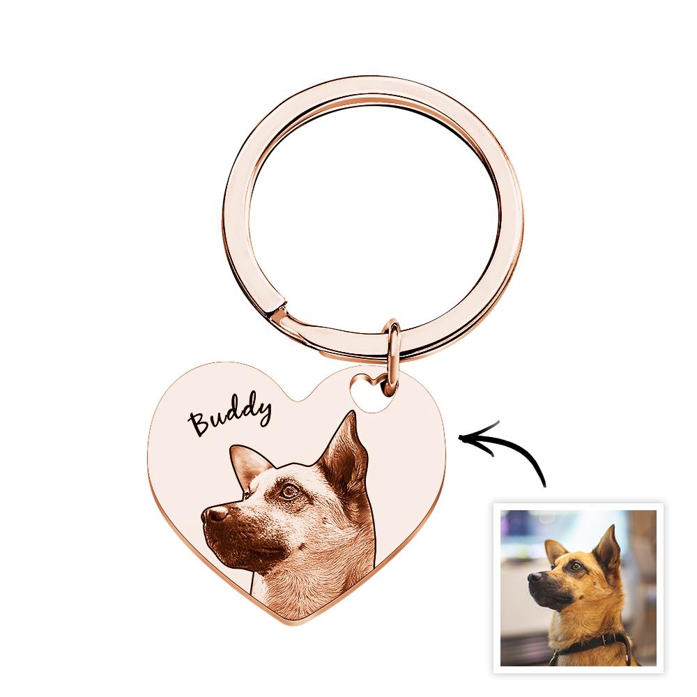 Custom Pet Portrait Heart Keychain Personalised Name