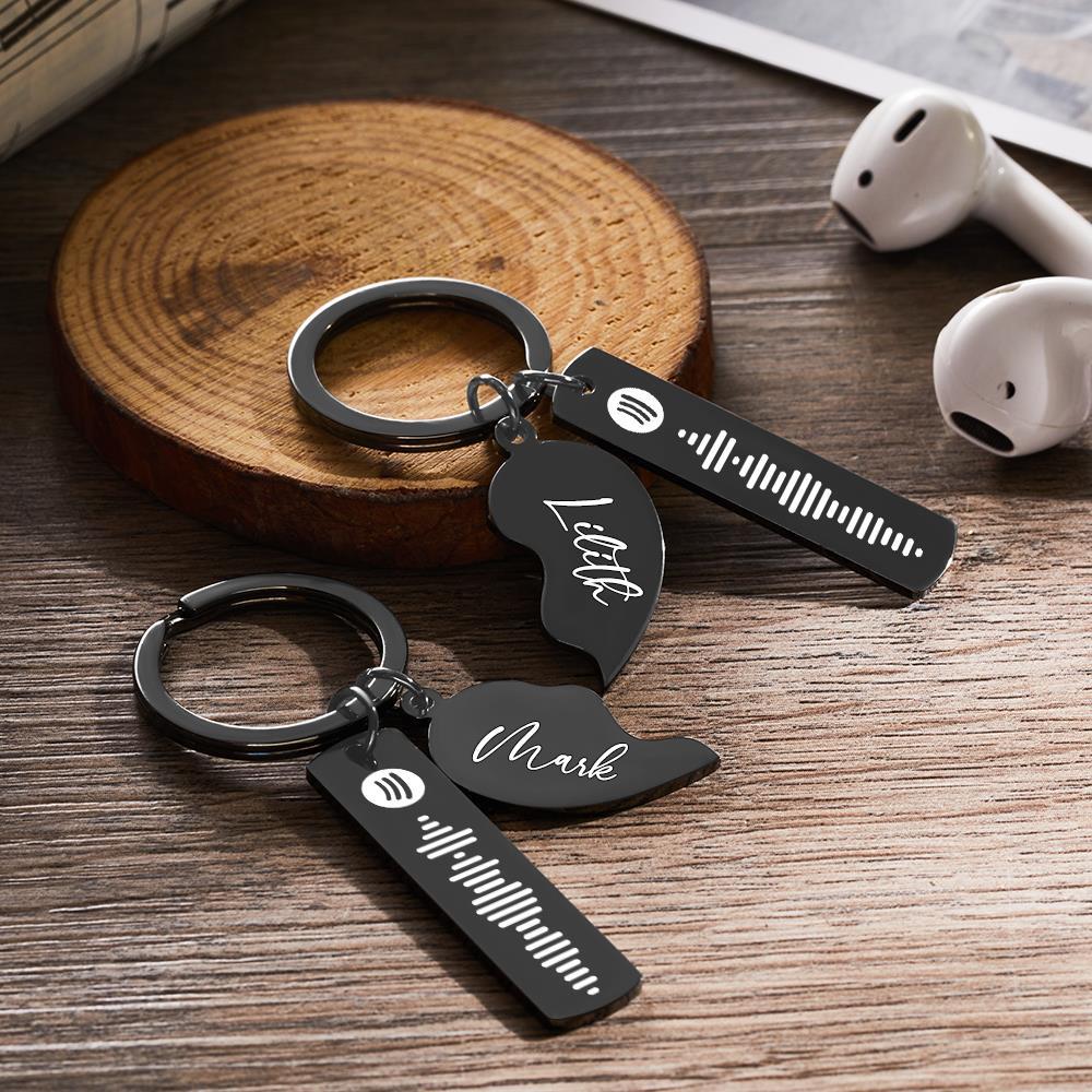 2 Personalised Heart Shape Spotify Code Keychain Valentine's Day Gift Engraved Name Keychain