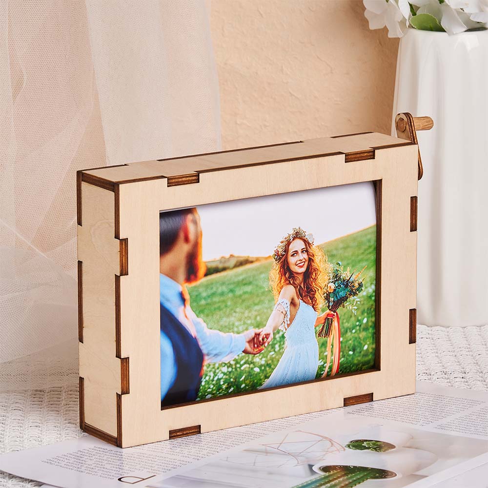 Personalised Rolling Photo Frame Custom Pictures Wooden Decor Valentine's Day Gift Wedding Gift