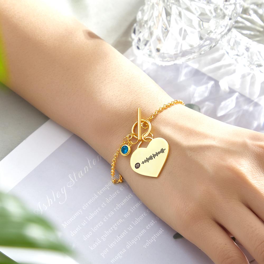 Custom Spotify Code Heart Bracelet with Birthstone Creative Gift for Women