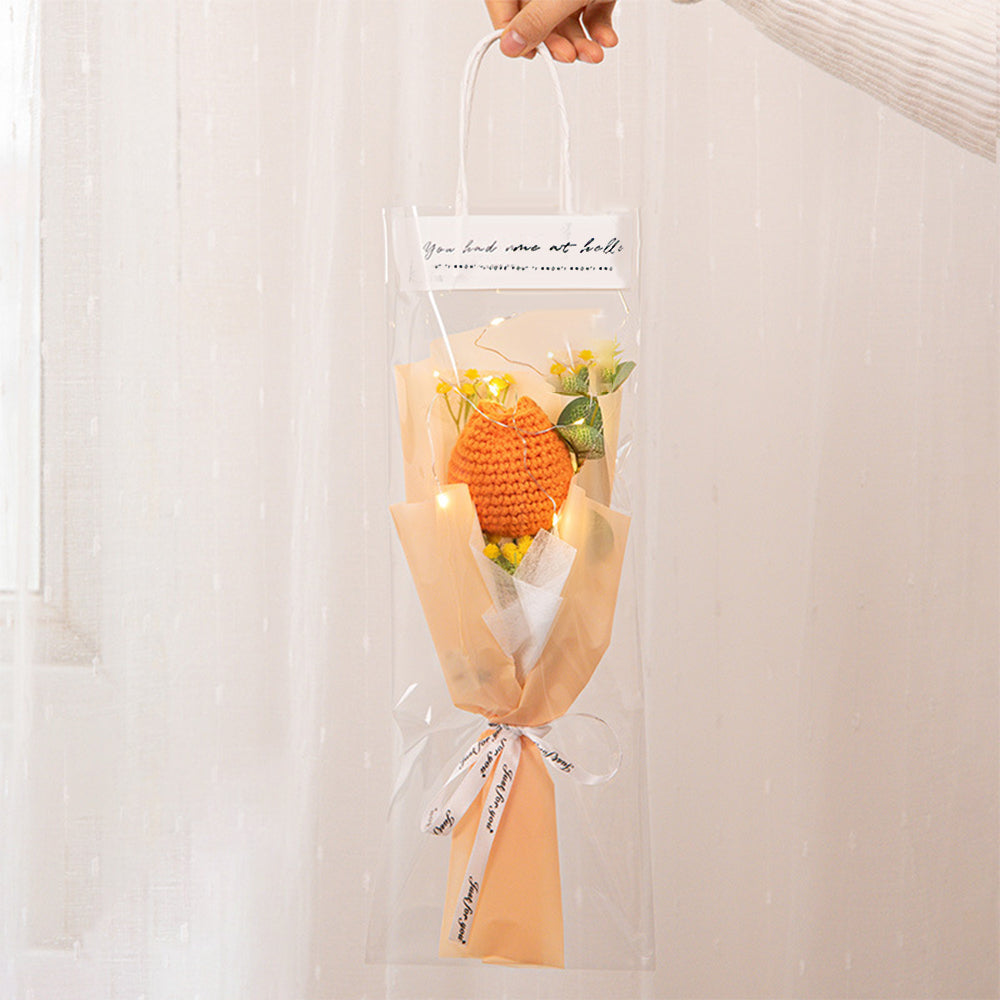 Personalised Crochet Flowers Bouquet Handmade Knitted Tulip with Light Strip Gift for Her