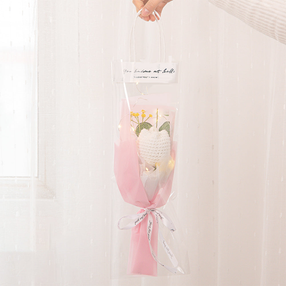 Personalised Crochet Flowers Bouquet Handmade Knitted Tulip with Light Strip Gift for Her