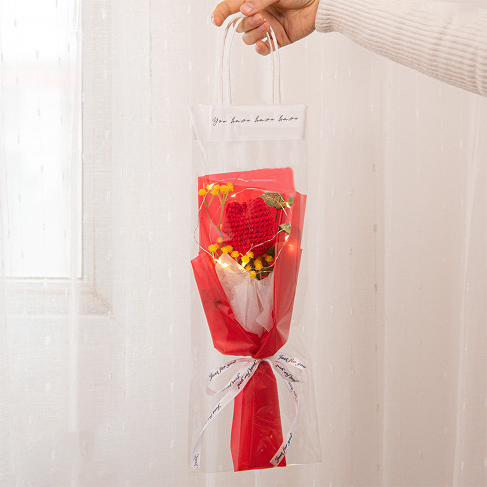 Personalised Crochet Flowers Bouquet Handmade Knitted Tulip with Light Strip Gift for Her