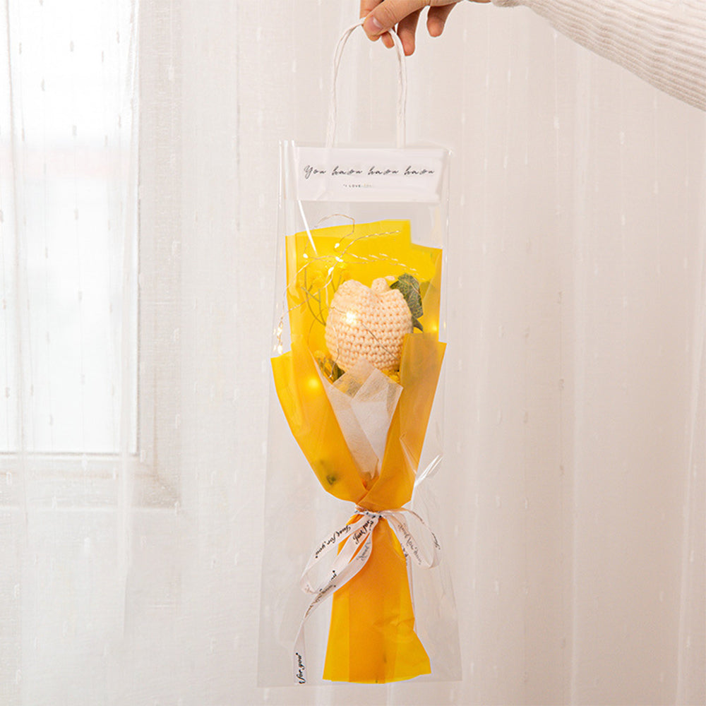 Personalised Crochet Flowers Bouquet Handmade Knitted Tulip with Light Strip Gift for Her