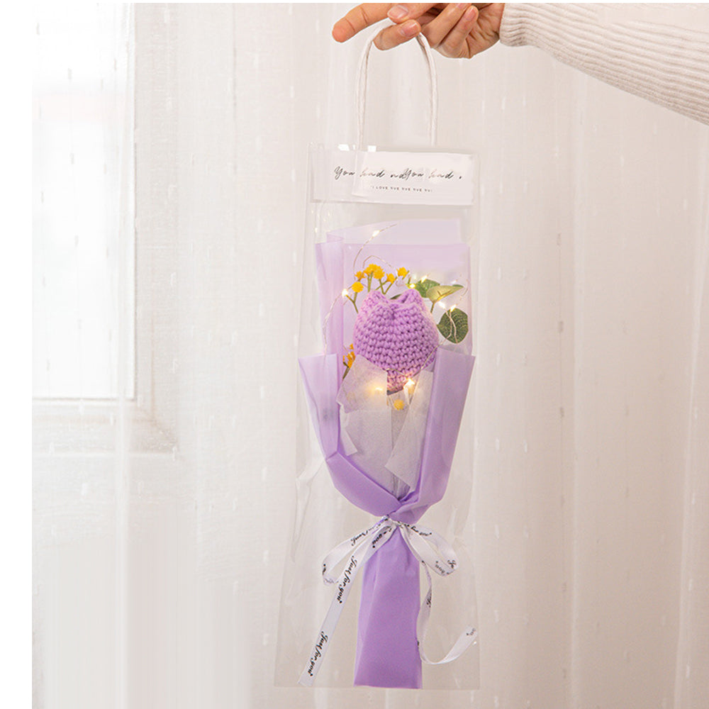 Personalised Crochet Flowers Bouquet Handmade Knitted Tulip with Light Strip Gift for Her