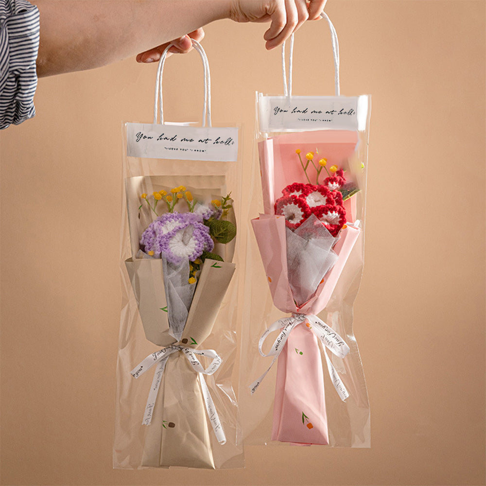 Personalised Crochet Flowers Bouquet Handmade Knitted Tulip with Light Strip Gift for Her