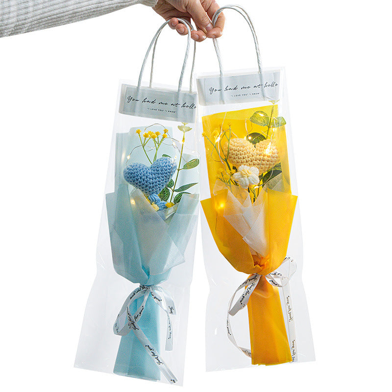 Personalised Crochet Flowers Bouquet Handmade Knitted Tulip with Light Strip Gift for Her