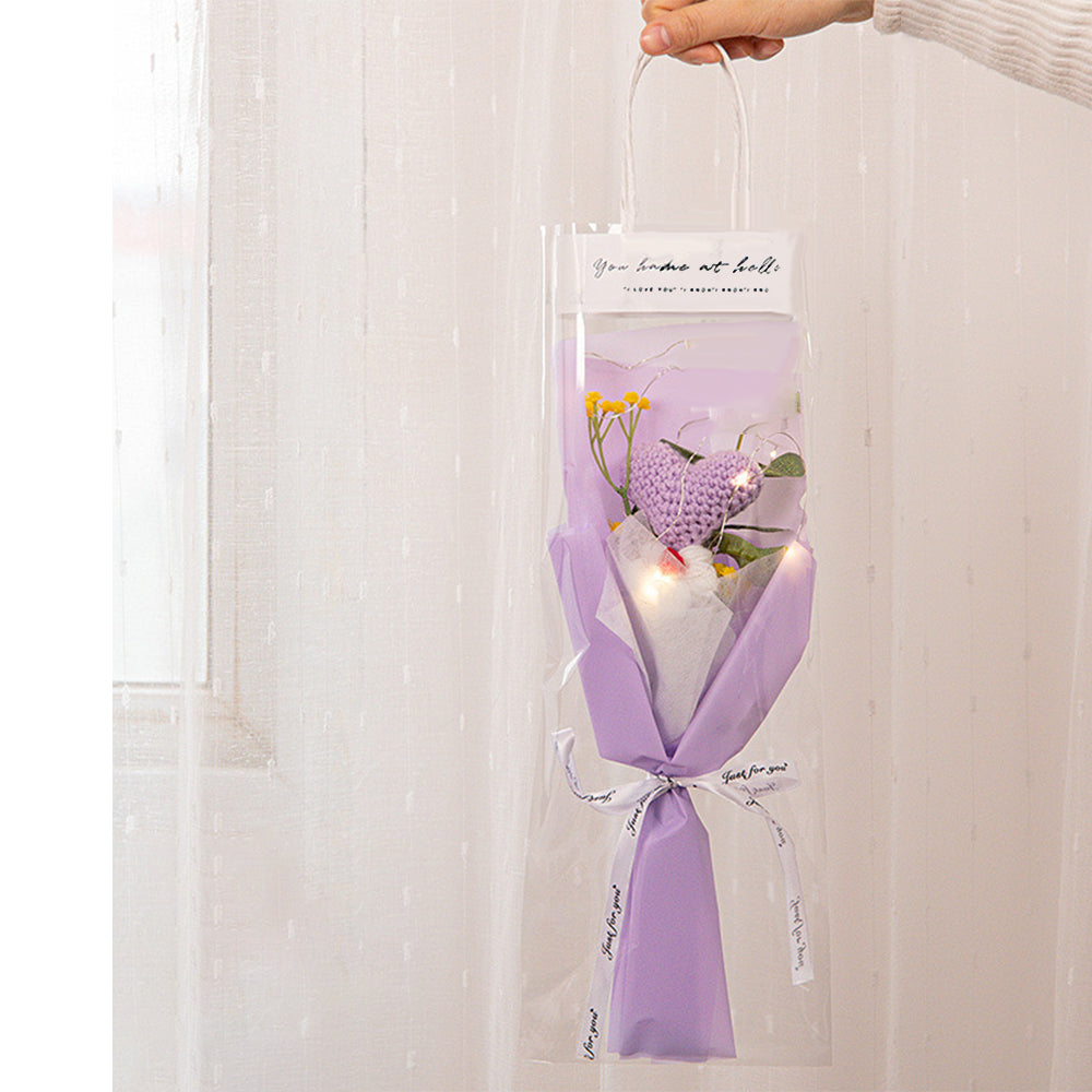 Personalised Crochet Flowers Bouquet Handmade Knitted Tulip with Light Strip Gift for Her