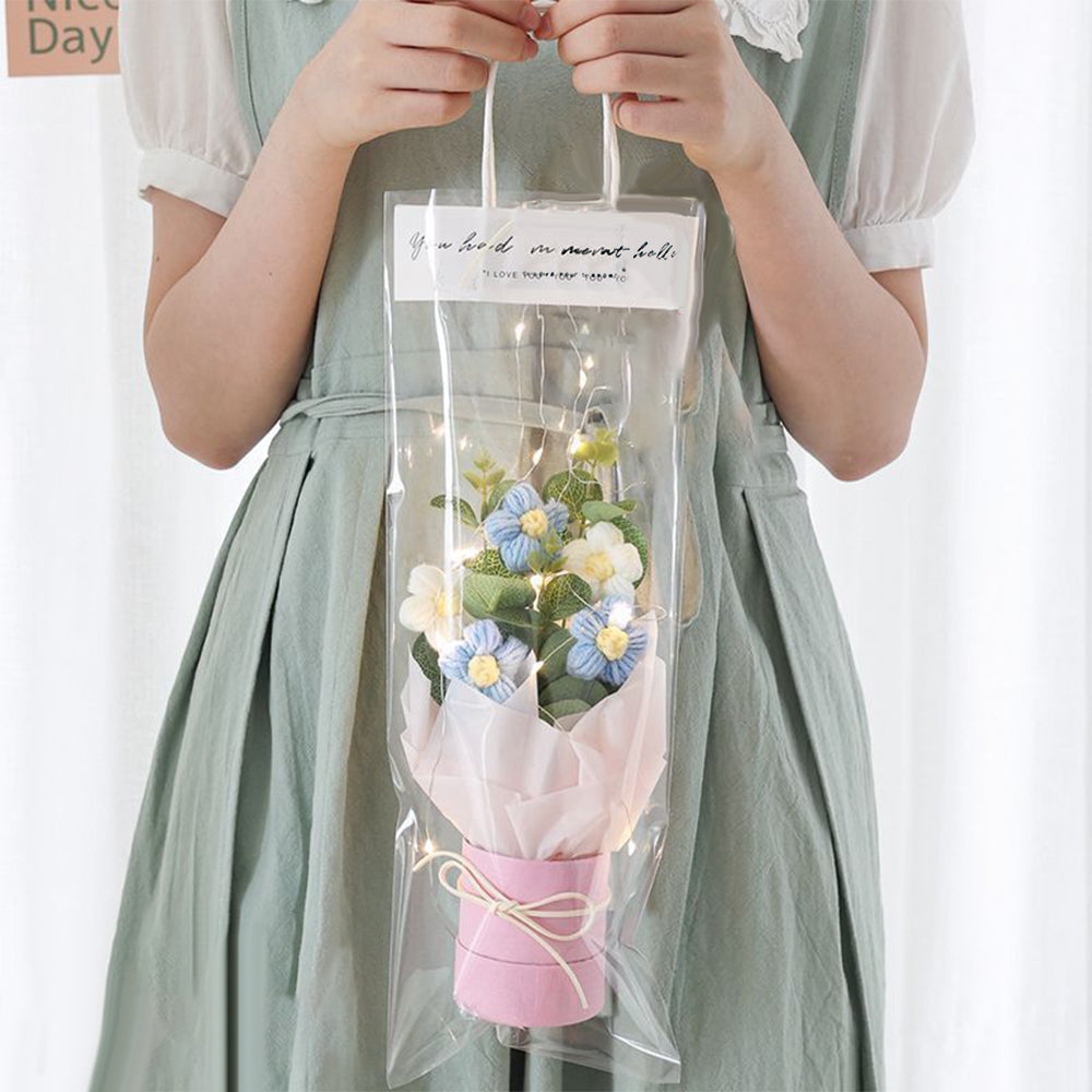 Crochet Flowers Bouquet Handmade Knitted Bouquet with Light Strip Birthday Gift for Lovers
