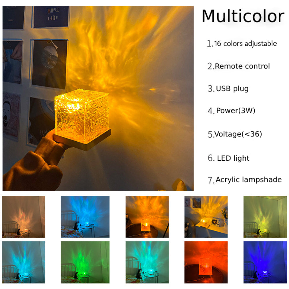 Dynamic Rotating Water Ripple Night Light Bedroom Lamp Home Decor Gifts