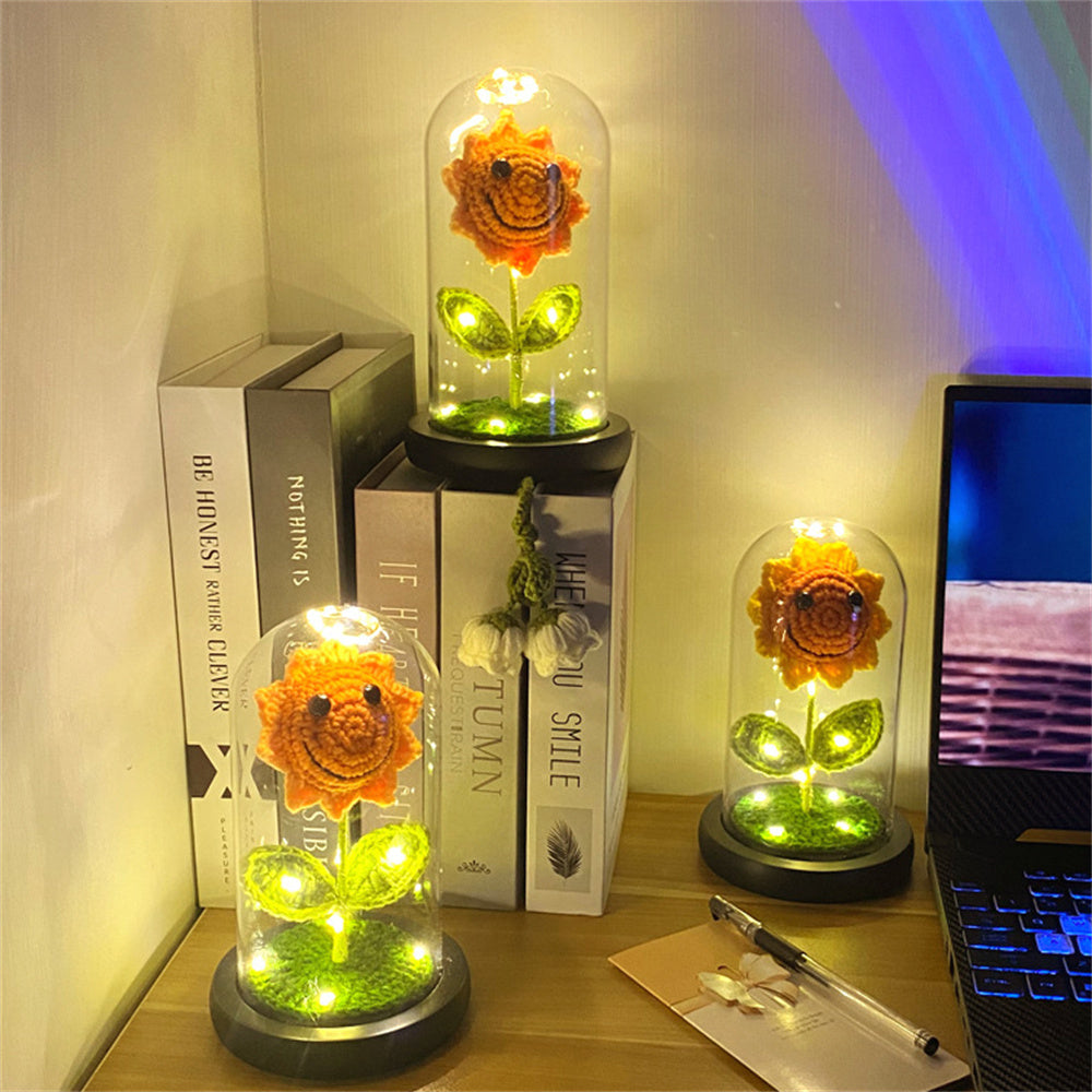 Crochet Flower Lamp Handmade Knitted Rose Sunflower Glass Cover Ornament