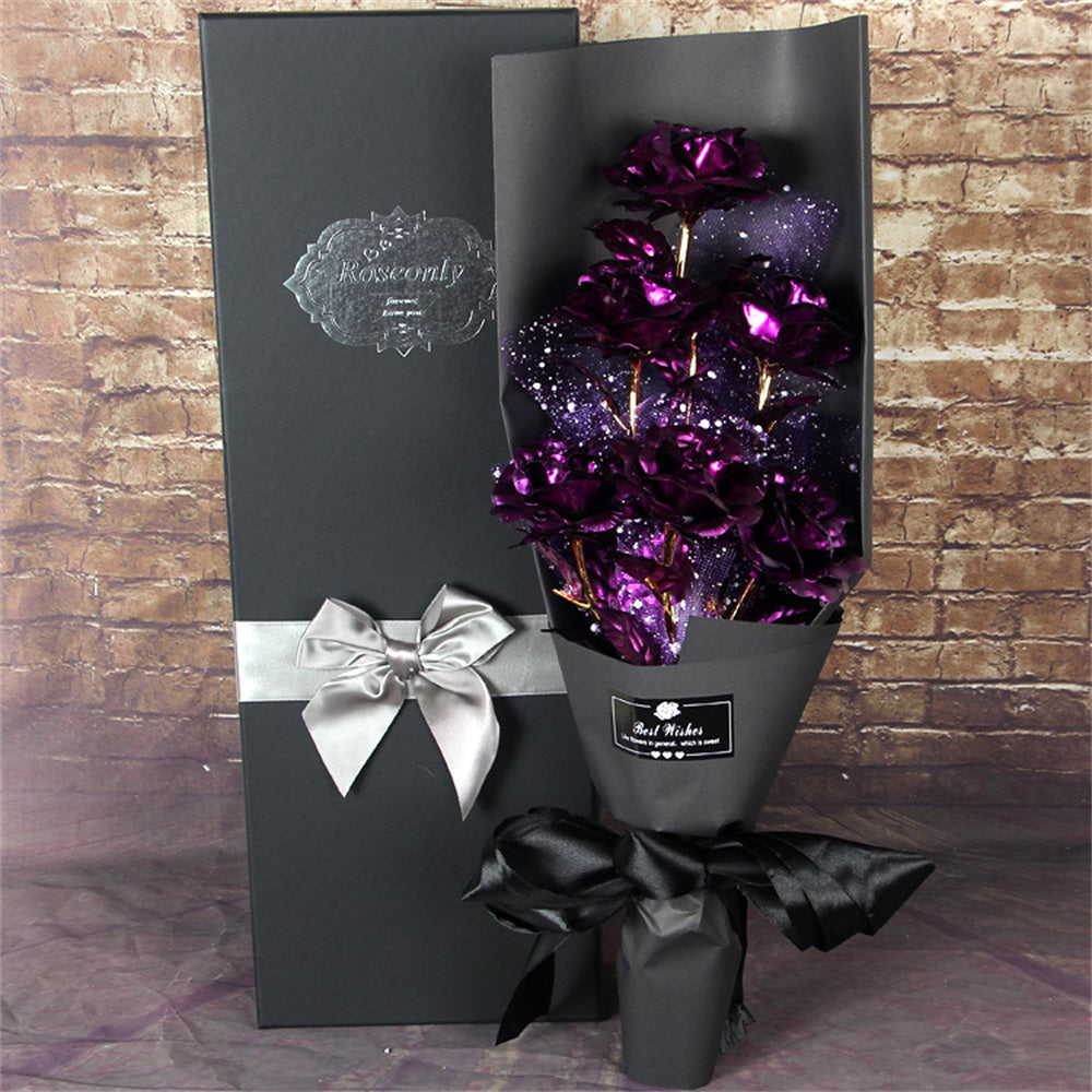 Gold Foil Roses Colorful Rose Bouquet Artificial Forever Flowers Valentine's Day Gifts for Lover