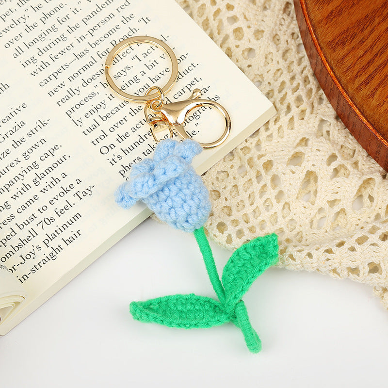 Crochet Flower Keychain Creative Tulip Handmade Knitted Keychain