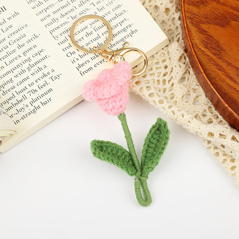 Crochet Flower Keychain Creative Tulip Handmade Knitted Keychain