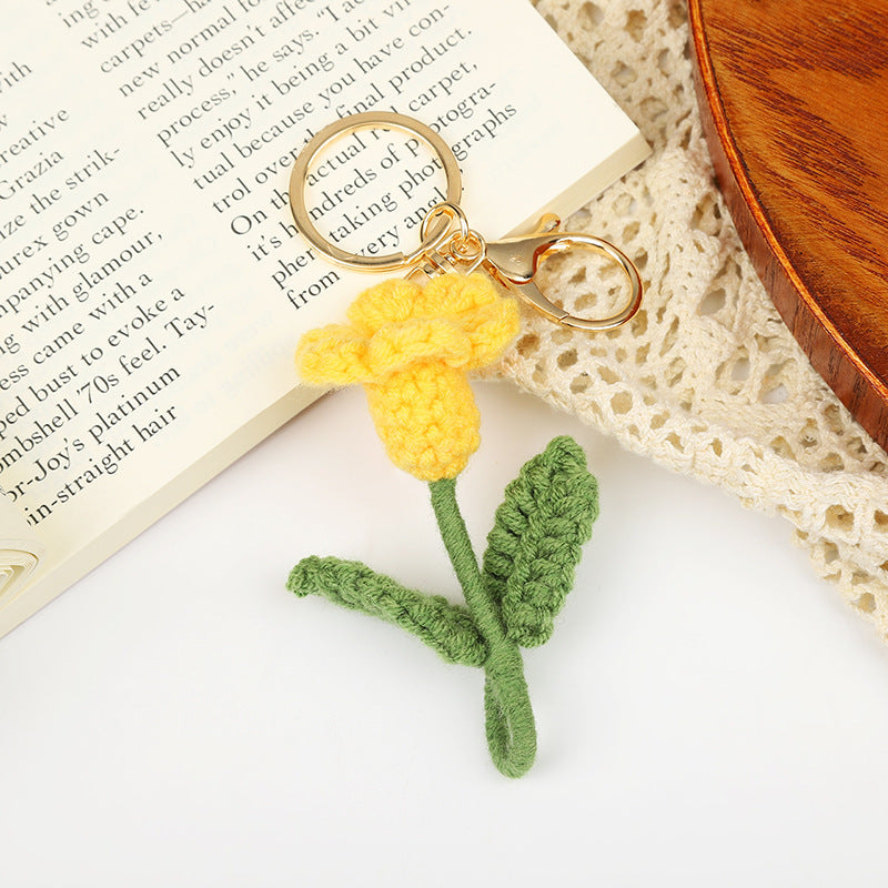 Crochet Flower Keychain Creative Tulip Handmade Knitted Keychain
