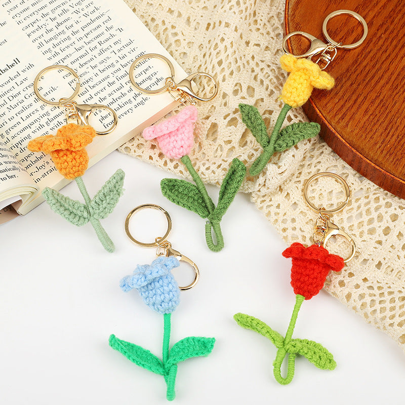 Crochet Flower Keychain Creative Tulip Handmade Knitted Keychain