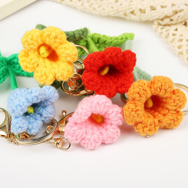 Crochet Flower Keychain Creative Tulip Handmade Knitted Keychain