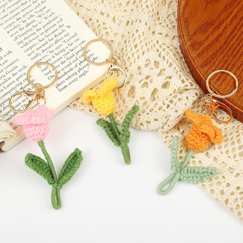 Crochet Flower Keychain Creative Tulip Handmade Knitted Keychain