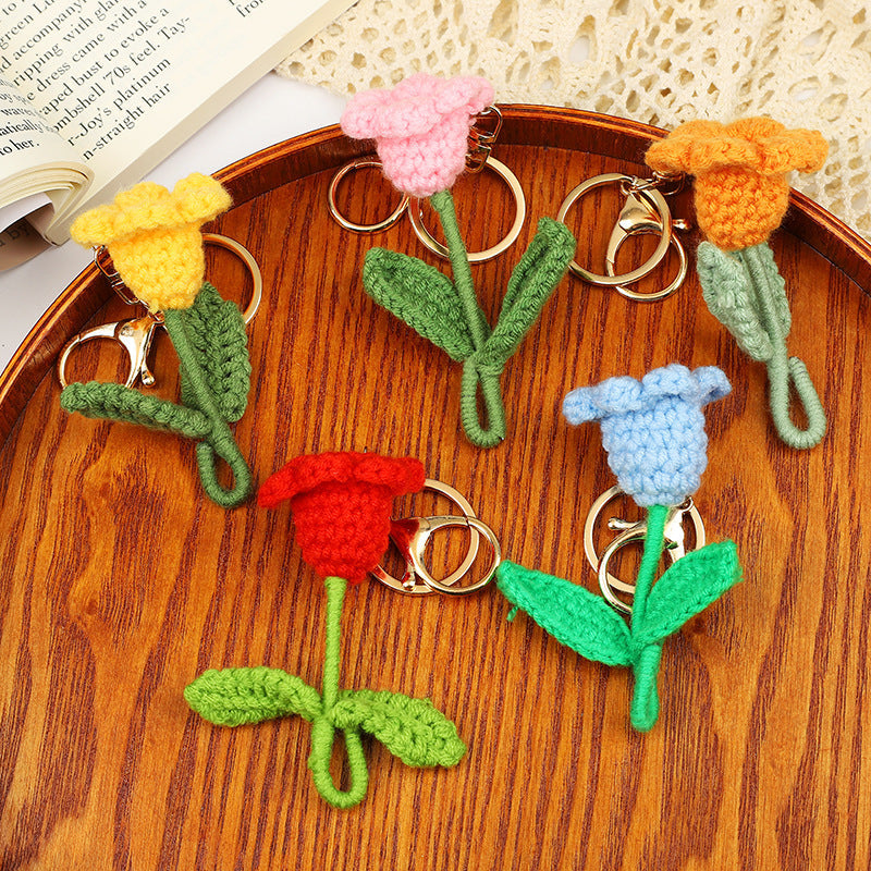 Crochet Flower Keychain Creative Tulip Handmade Knitted Keychain