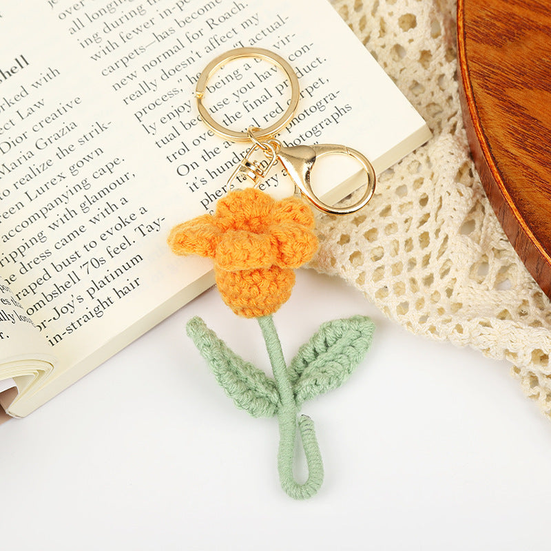 Crochet Flower Keychain Creative Tulip Handmade Knitted Keychain