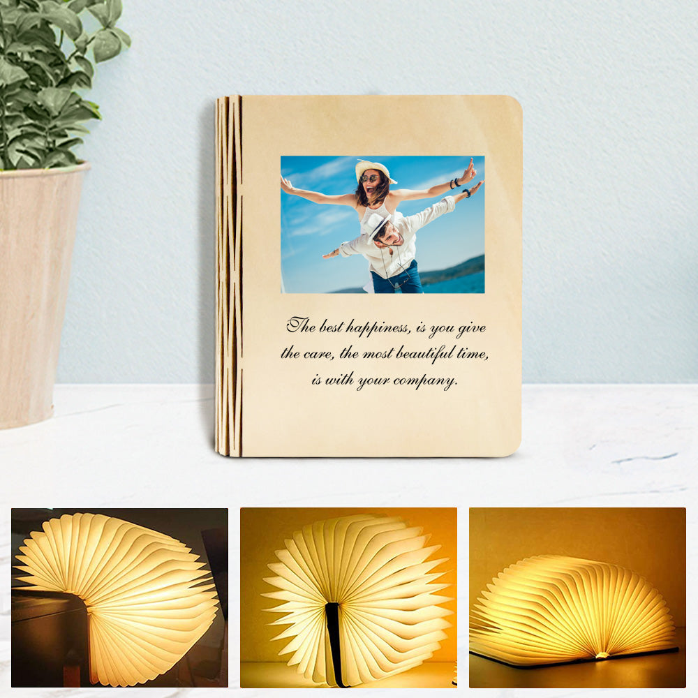 Customised Wooden Folding Magnetic Book Lamp with Photo and Text