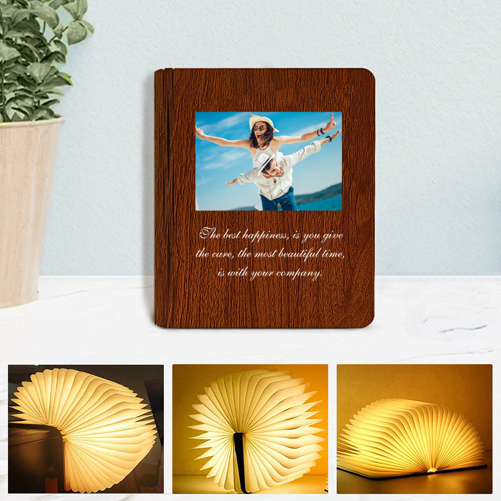 Customised Wooden Folding Magnetic Book Lamp with Photo and Text
