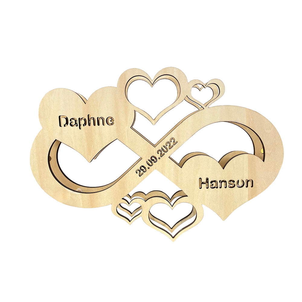 Custom Infinity Heart Lamp Personalised Engraved Name Wooden Night Light for Lover