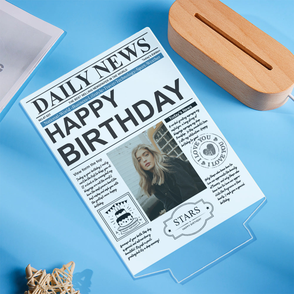 Custom Photo News Acrylic Plaque Colorful Lamp Personalised Night Light Birthday Gifts Memories Gift