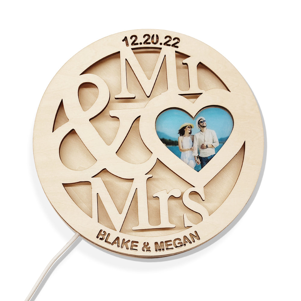 Custom Photo Wooden Lamp Personalised Engraved Name Night Light for Lover