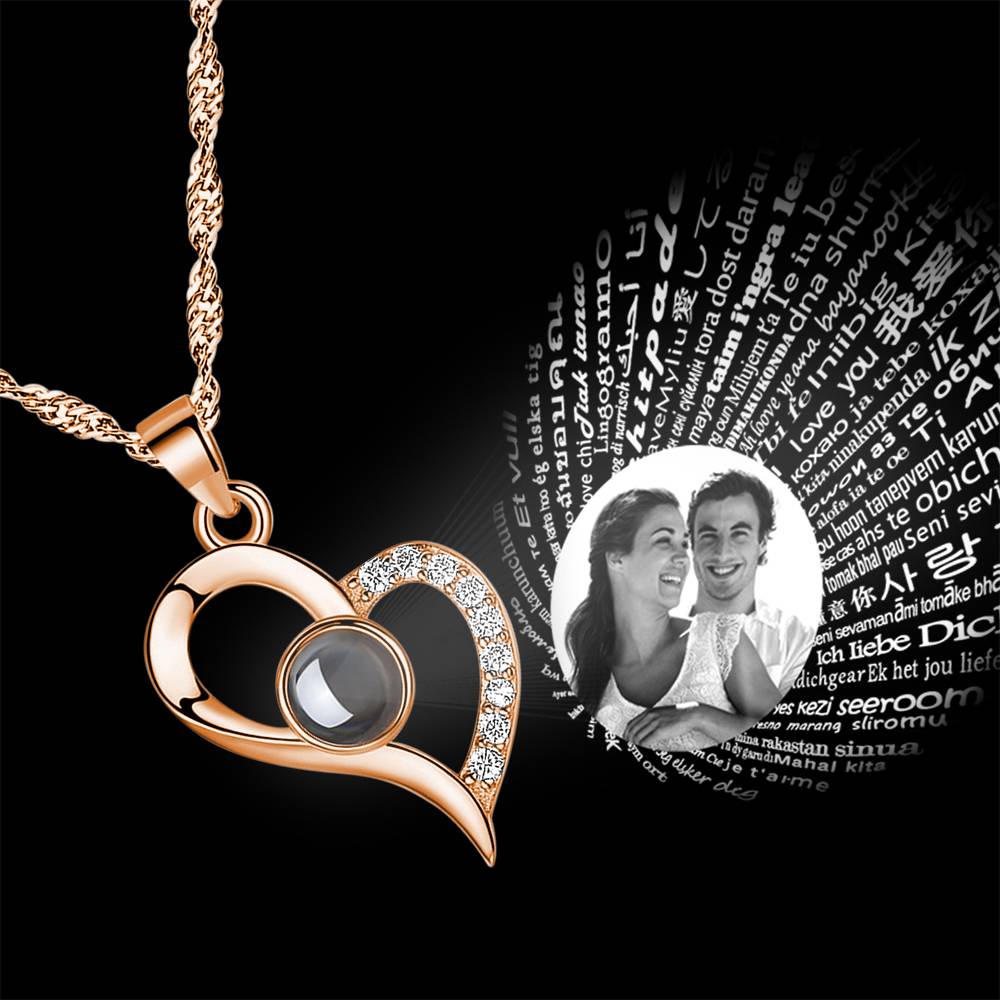 Personalised 100 Languages I Love You Photo Heart Projection Necklace