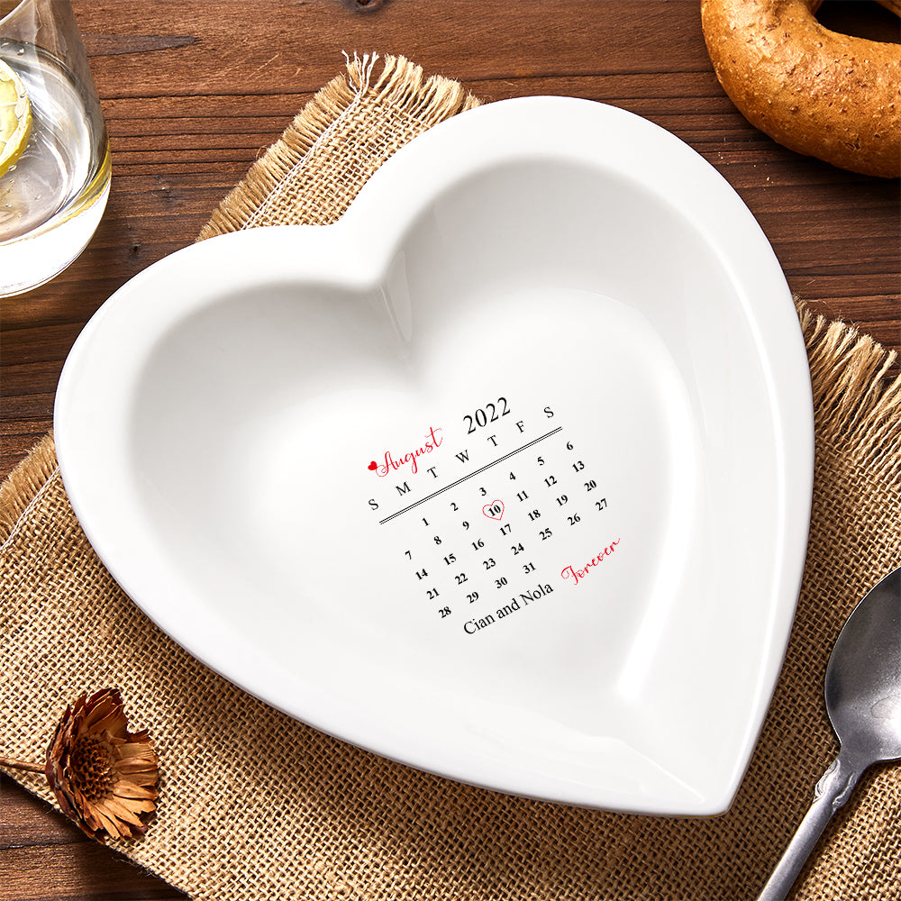Custom Date Ceramic Plate Personalised Heart Shaped Dinner Plate