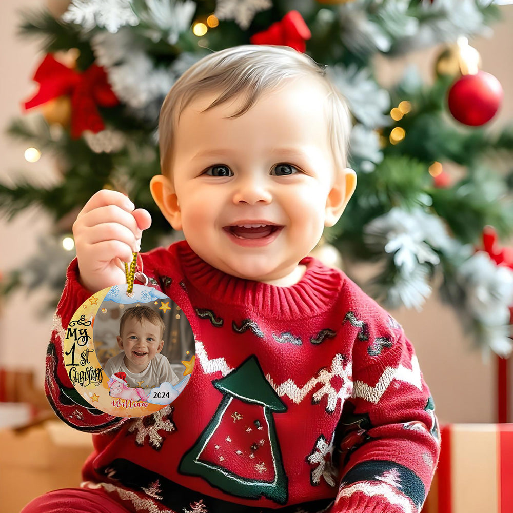 Personalised Baby's First Christmas Ornament with Photo Unicorn Christmas Ornament Gift for Kids