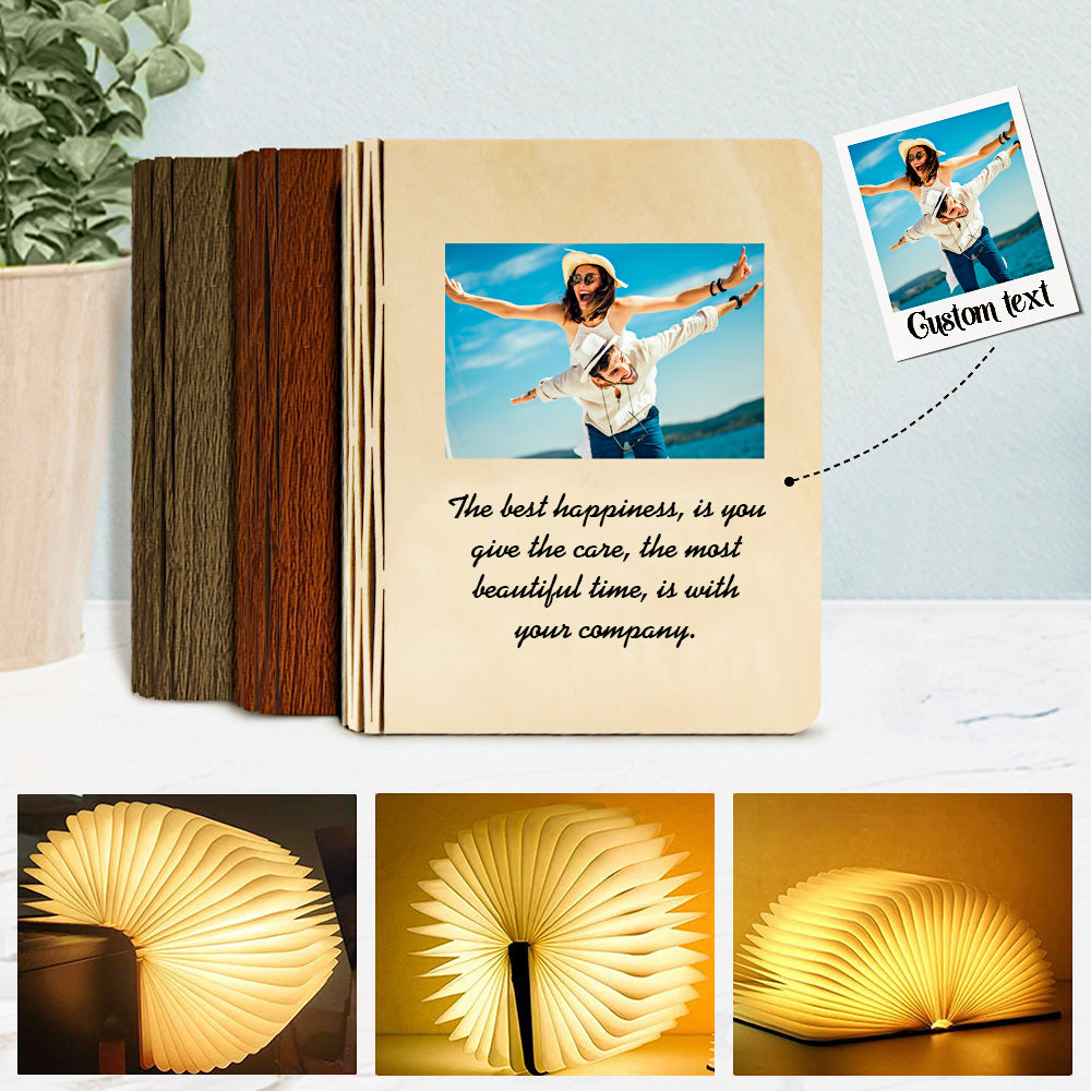 Customised Wooden Folding Magnetic Book Lamp with Photo and Text