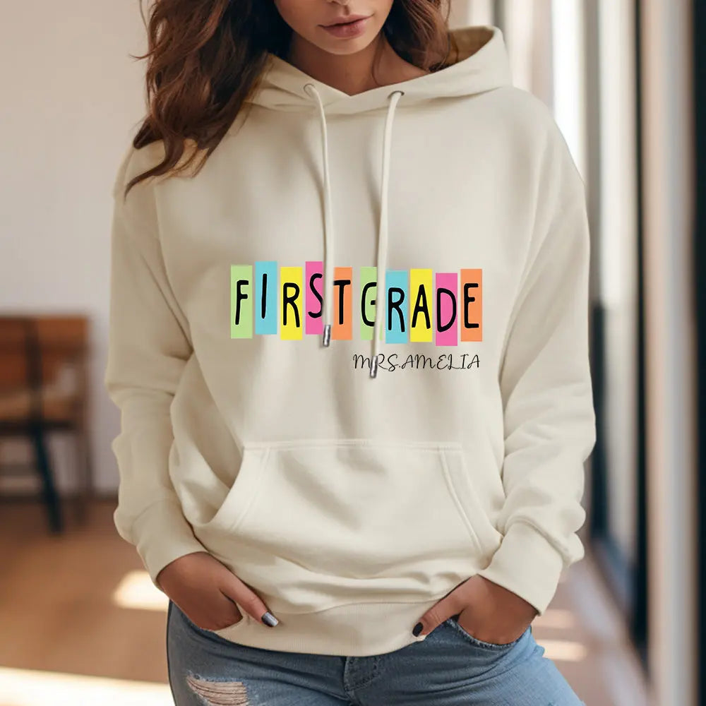 Personalised First Grade Hooded Sweatshirt Teacher Custom Name Hooded Sweatshirt Back to School Gifts