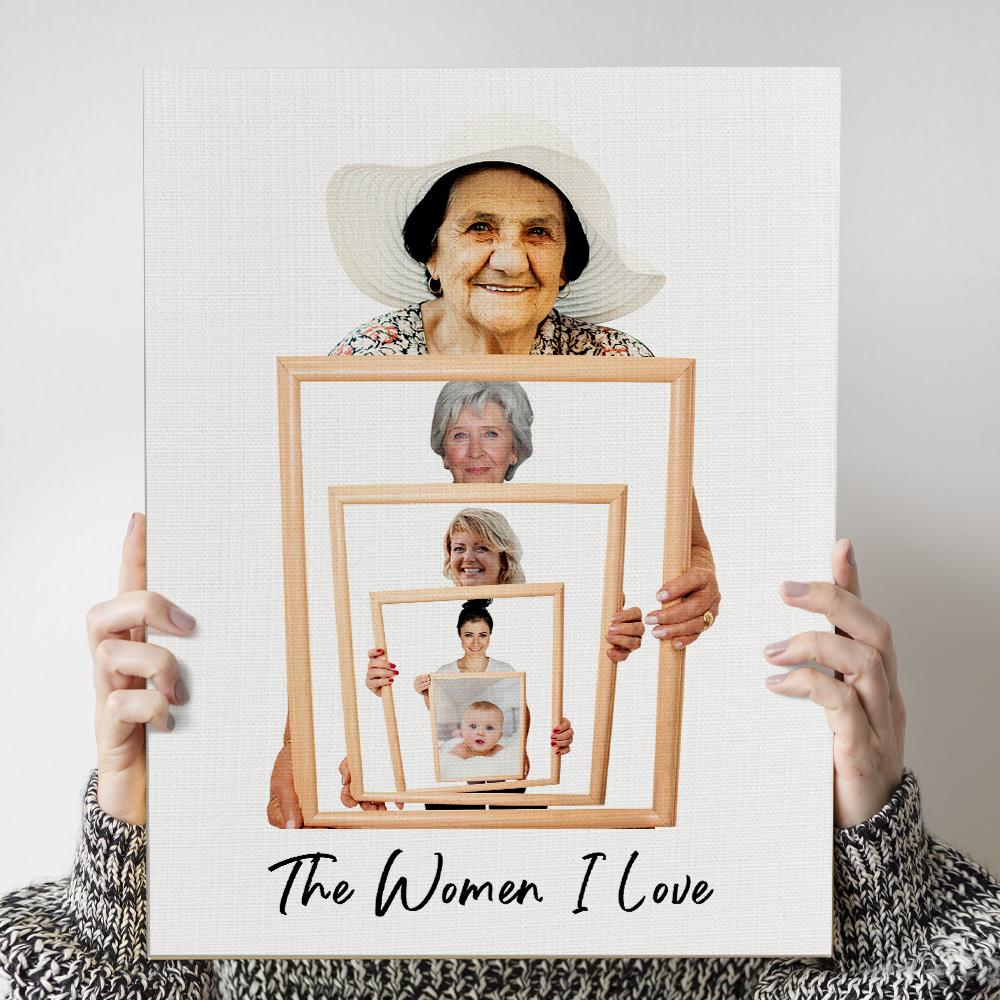 The Three/ Four/ Five Ages of the Generations Painting Custom Photo Canvas Ornament Mother's Day Gift