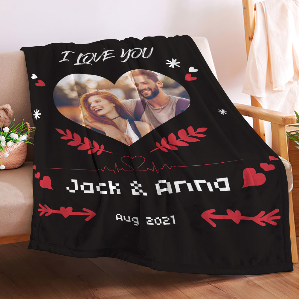 I Love You Custom Heart Shaped Photo Blanket Personalised Couple Blankets