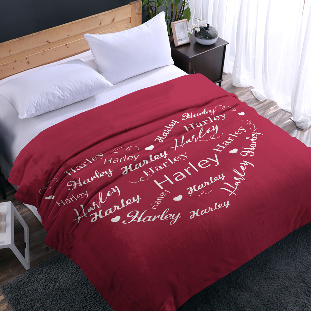 Custom Name Heart Shaped Blanket Personalised Valentine's Day Blanket