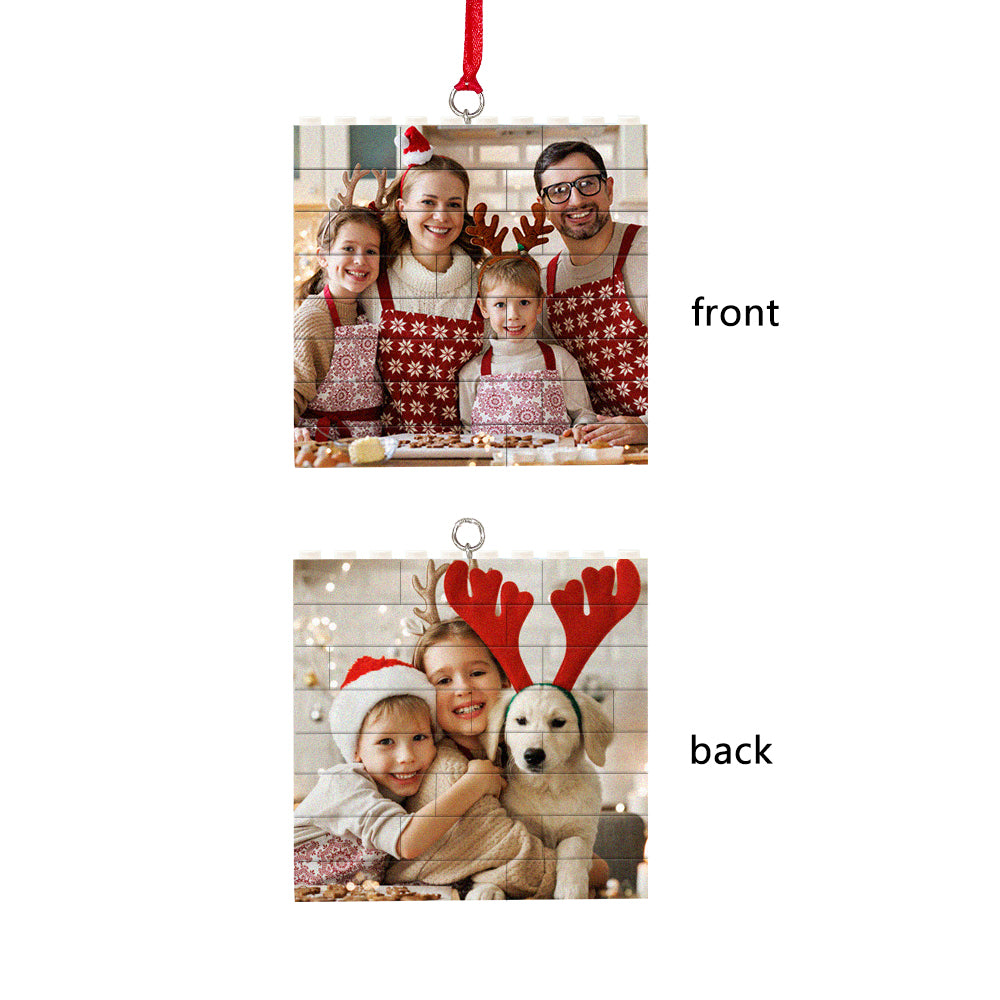 Personalised Building Brick Puzzle Photo Block Christmas Ornament