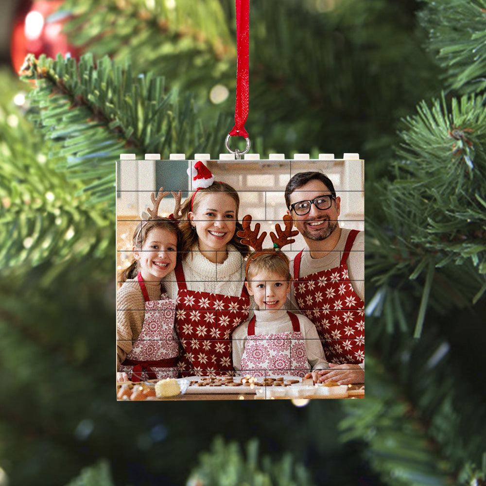 Personalised Building Brick Puzzle Photo Block Christmas Ornament