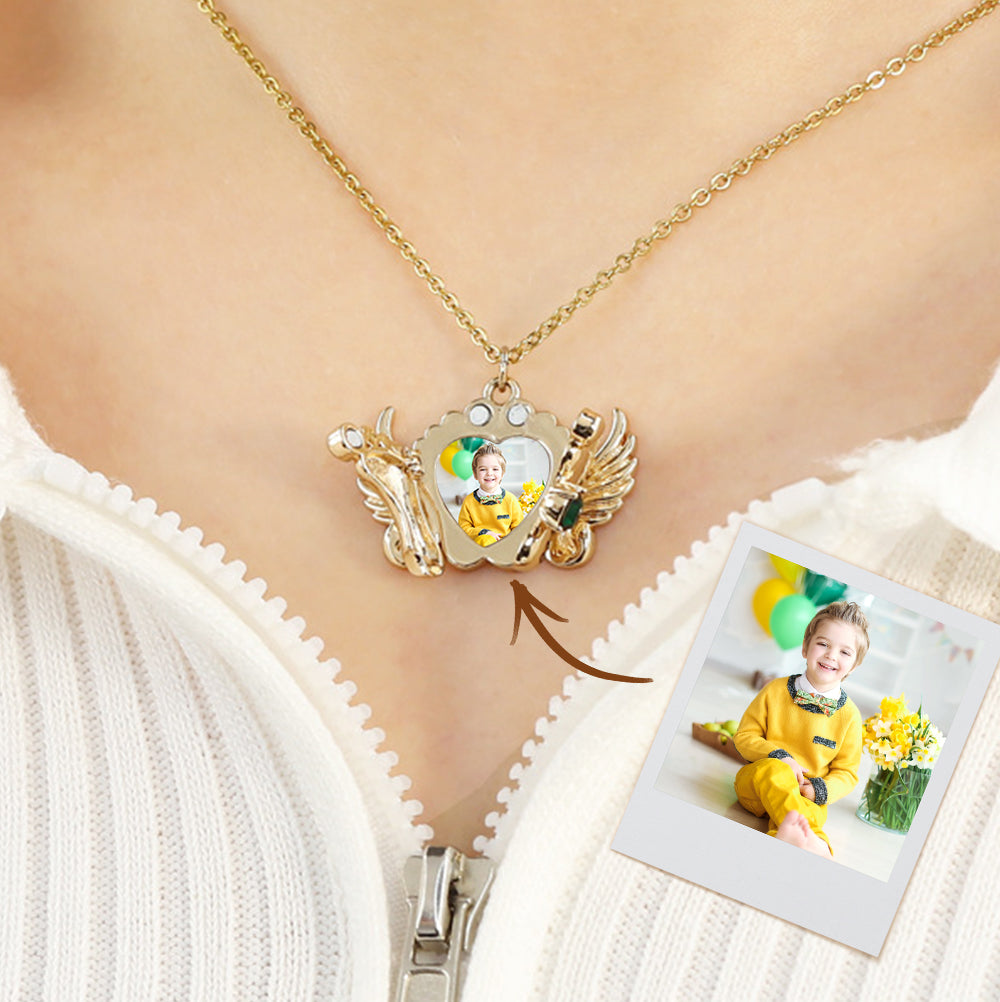 Personalised Angel Feet Locket Birthstone Necklace - 3 Colors