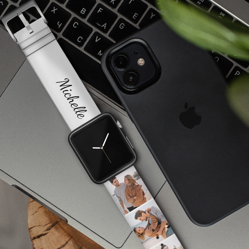 Customised Collage Photo and Name Apple Watch Band Silicone Watch Strap