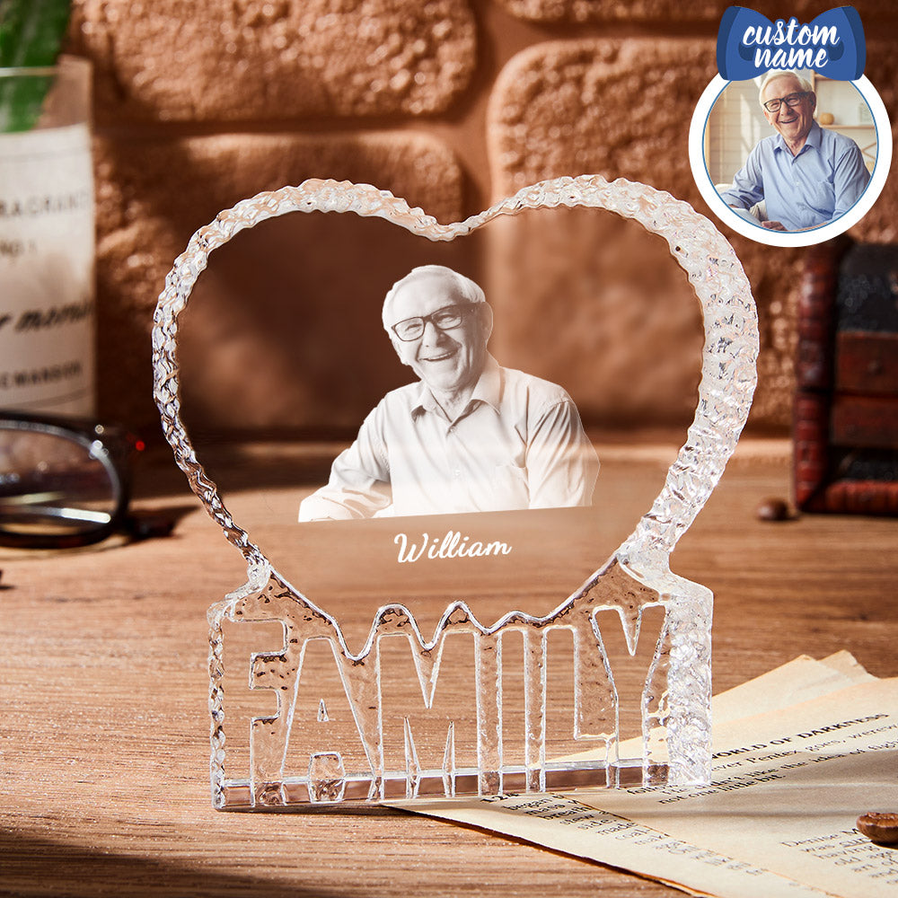 Personalised 3D Crystal Photo Frame Heart Crystal Gifts for Father's Day