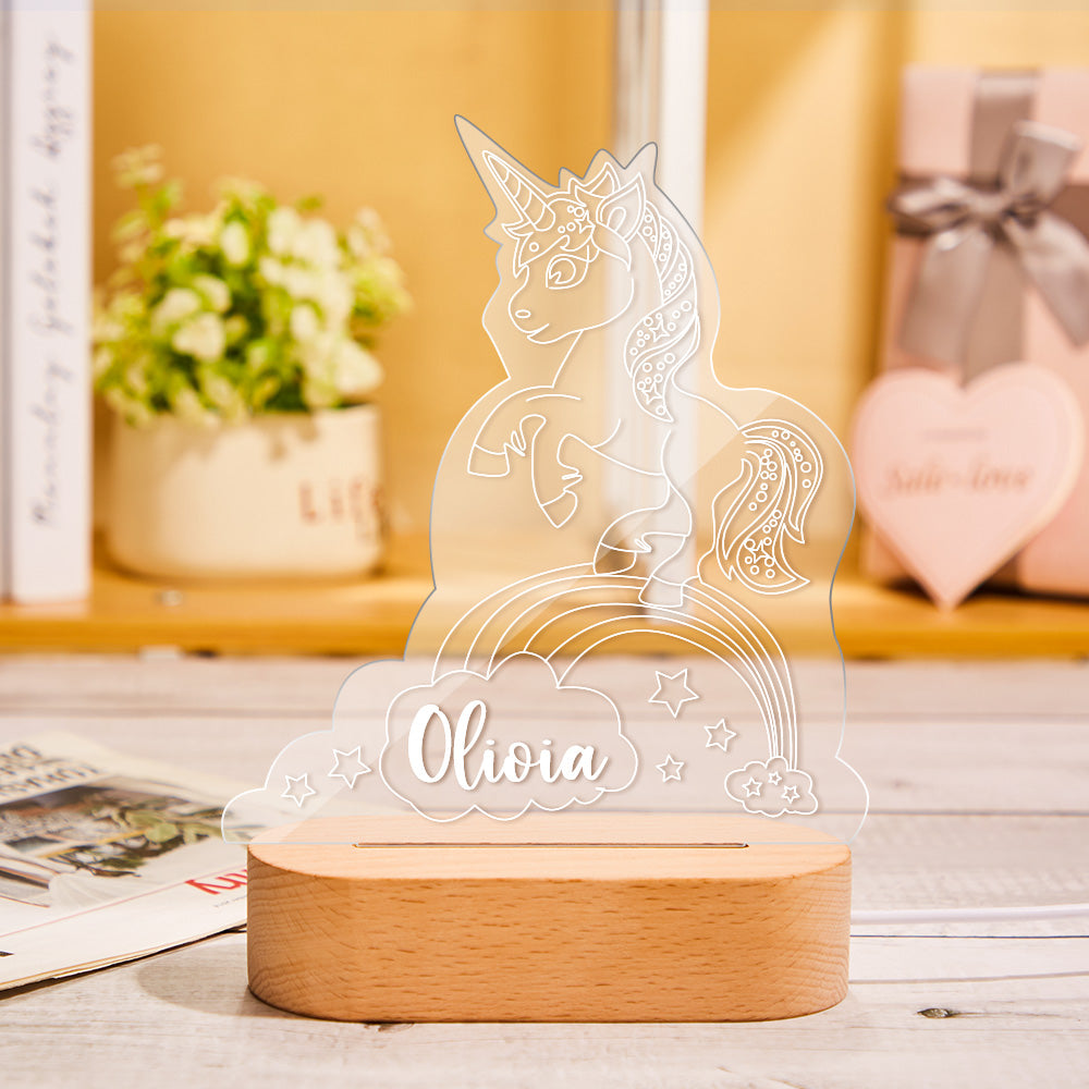 Personalised Name Unicorn Acrylic Night Light Kids Bedroom Decor