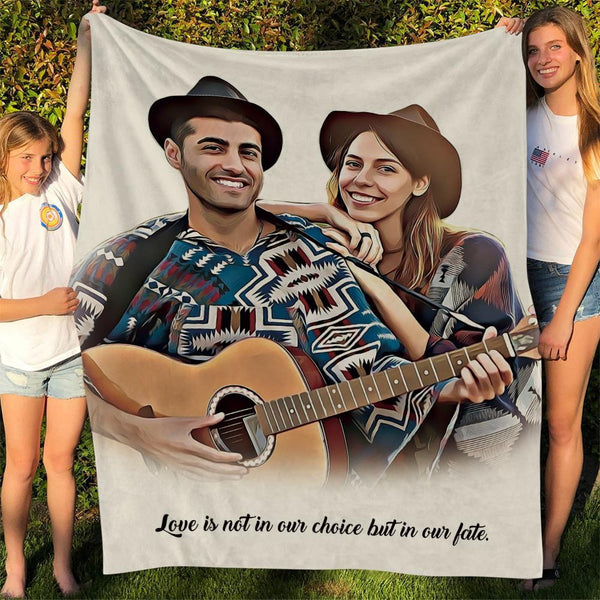 Customised Painted Art Portrait Fleece Blanket with Text