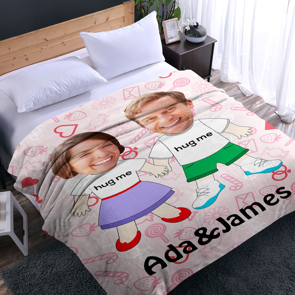 I LOVE U Custom Names Blanket Personalised Face Couple Blanket